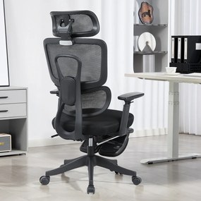 Scaun Ergonomic Premium cu Suport pentru Picioare, Reclinare 145°, Tetieră Reglabilă, Cotiere 3D, Suport Lombar Elastic și Șezut cu adâncime reglabilă, Negru