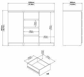 Comodă Simplicity 121 x 50 x 91 cm, gri / alb lucios