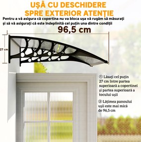 Outsunny Copertina moderna din policarbonat, 110x60x18 cm, gri | Aosom Romania