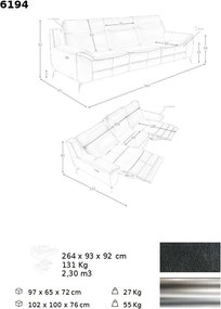 Canapea 3 locuri eleganta, design LUX cu functia relax Cowhide black