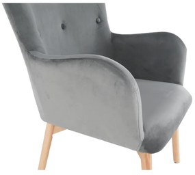Fotoliu cu taburet, material de catifea gri/fag, LAGER NEW