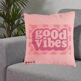 Perna Decorativa Good Vibes Retro Roz, 40x40 cm, Roz, Husa Detasabila, Perna Inclusa, BEKZ®