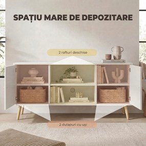 HOMCOM Cabinet TV 55" cu 2 Dulapuri, Uși și 2 Rafturi Deschise, Consolă TV din Lemn și PAL, 120x34x50 cm, Alb | Aosom Romania