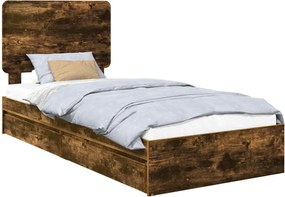 vidaXL Pat cu storage Stejar fumuriu 90 x 190 cm Lemn compozit