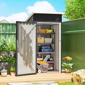 Outsunny Șopron metalic exterior pentru grădină 0,74 m² 107,5x91x185 cm cu acoperiș înclinat ușă cu încuietoare ventilații gri | Aosom Romania