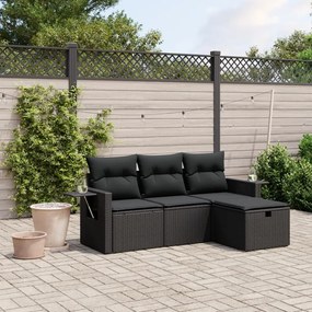 3263751 vidaXL Set mobilier de grădină cu perne, 4 piese, negru, poliratan