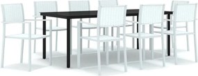 vidaXL Set mobilier pentru grădină, alb, 9 piese