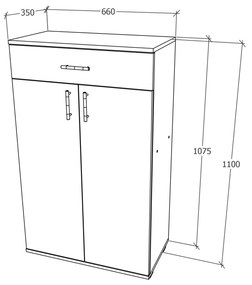 Pantofar haaus Como, 1 Sertar, 2 Usi, Antracit/Alb, L 66 x l 35 x H 110 cm