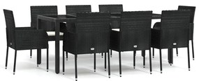 3185004 vidaXL Set mobilier de grădină cu perne, 9 piese, negru, poliratan