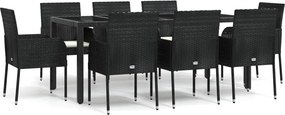 vidaXL Set mobilier de grădină cu perne, 9 piese, negru, poliratan