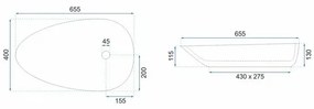 Lavoar asimetric pe blat Rea Greta 65,5 cm