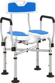 HOMCOM Scaun de Duș cu Spătar, Brațe, Șezut Canelatat, Bare de Ranforsare și Înălțime Reglabilă, 53x41,5x78,5-91,5 cm, Albastru | Aosom Romania
