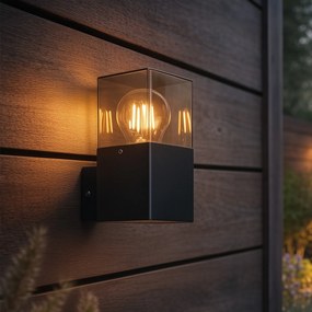 Lampa de perete exterioară modernă neagră IP44 cu sticlă fumurie - Denmark