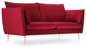 Canapea 2 locuri Agate cu tapiterie din catifea, picioare din metal auriu, rosu