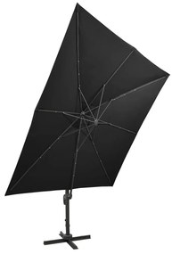 Umbrela suspendata cu stalp si LED-uri, negru, 300 cm Negru