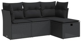 3325251 vidaXL Set mobilier de grădină cu perne, 4 piese, negru, poliratan