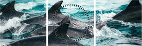 Tablou - Delfini în ocean (cu ceas) (90x30 cm)