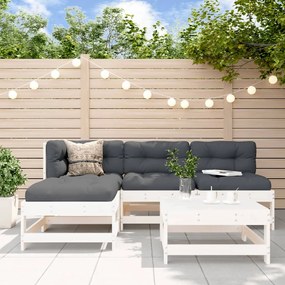 3186523 vidaXL Set mobilier relaxare de grădină 5 piese alb lemn masiv de pin