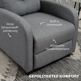 HOMCOM Fotoliu Reclinabil 155° max în Țesătură cu Efect de In Gri cu Suport pentru Picioare, 67x87x98 cm | Aosom Romania