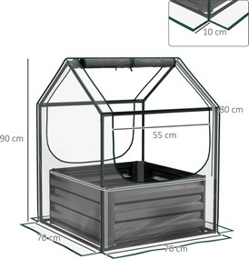 Outsunny Pătrat pentru grădină cu mini-seră, jardiniere ridicată din oțel galvanizat, 70 x 70 x 90 cm, gri închis | Aosom Romania