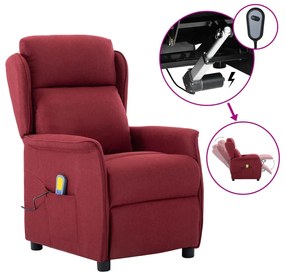 Fotoliu de masaj rabatabil electric, roșu vin, material textil