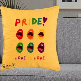 Perna Personalizata Pride Love is Love Curcubeu, 40x40 cm, Galben, Husa Detasabila, Perna Inclusa, BEKZ®