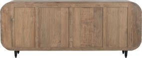 Bufet rustic din lemn de tec reciclat, natur, cu 4 uși cu colțuri rotunjite și picioare din metal negru, 80 x 200 x 45 cm, „Granville”