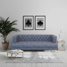 CANAPEA CATIFEA LUX CHESTERFIELD, 210X88X75 CM, CULOARE GRI, SEZUT SPUMA, CADRU LEMN, PICIOARE METAL ARGINTIU