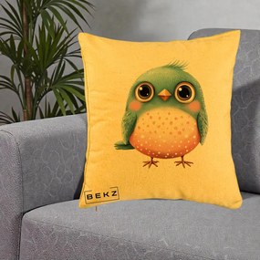 Perna Decorativa Pasare Teal-Roz cu Pete, 40x40 cm, Galben, Husa Detasabila, Perna Inclusa, BEKZ®