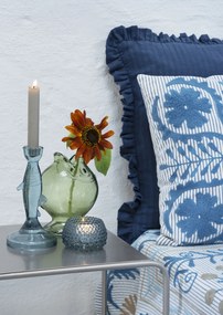Față de pernă din bumbac brodată manual cu motive suzani, 45×45 cm, „Suzani Blue"