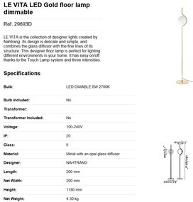 Lampadar LED dimabil design modern LE VITA LED Gold 29693D