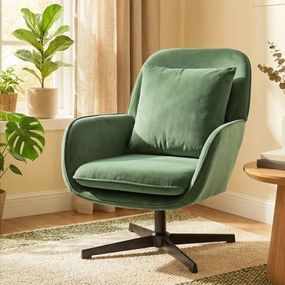 HOMCOM Fotoliu de Salon Rotativ 360° cu Pernă Lombară Detașabilă, Șezut Generos, Fotoliu Tapițat Modern din Catifea cu Cotiere, pentru Living, 73x83.5x85 cm, Verde | Aosom Romania