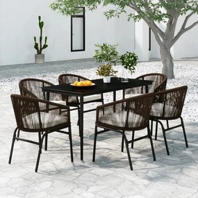 Set mobilier de gradina, 7 piese, maro Maro, Lungime masa 140 cm, 7