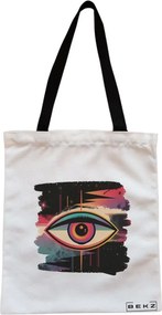Sacosa de Panza pentru Cumparaturi, Geanta Tote, model Celestial Eye 8, Cu fermoar, 38x34.5 cm, Alba, BEKZ®