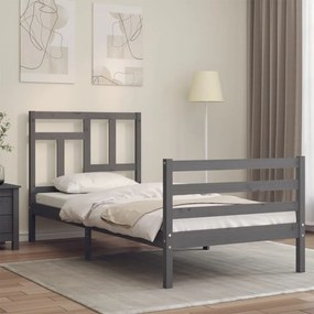 3194948 vidaXL Cadru de pat cu tăblie, gri, 90x200 cm, lemn masiv
