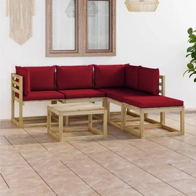 3065214 vidaXL Set mobilier de relaxare pentru grădină perne roșu vin 6 piese