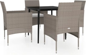vidaXL Set de masă pentru grădină, 5 piese, cu perne, bej și negru
