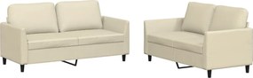 vidaXL Set de canapele cu perne, 2 piese, crem, piele ecologică