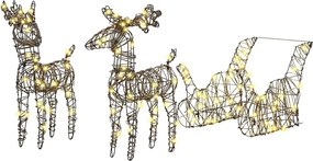 vidaXL Sanie cu ren cu 160 LED Alb cald 53 x 28 x 33 cm Ratan