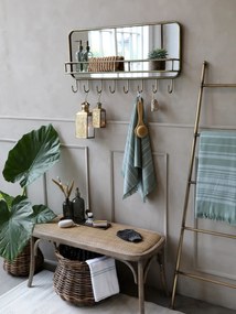 Bancheta din lemn de cauciuc, rattan si rachita , cu aspect vintage, Old French