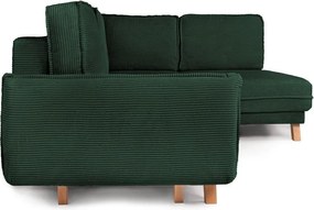 Colțar verde închis extensibil/cu spațiu de depozitare cu tapițerie din catifea reiată (cu colț pe partea dreaptă/în formă de ”L”) Tori – Bonami Selection