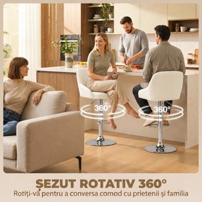 HOMCOM Set 2 Scaune de Bar Rotative și Reglabile pentru Bucătărie, Metal, Alb | Aosom Romania