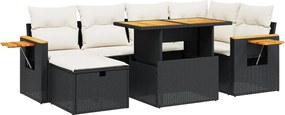 vidaXL Set canapele de grădină cu perne, 7 piese, negru, poliratan