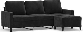 vidaXL Canapea cu 3 locuri și taburet, negru, 180 cm, catifea