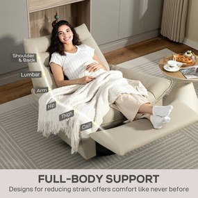 HOMCOM Scaun Reclinabil Manual Relaxant cu Suport pentru Picioare și Bază Pivotantă Fără Brațe, Crem | Aosom Romania