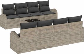 vidaXL Set de canapele pentru grădină cu pernă 9 pcs Gri poliratan