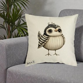 Perna Decorativa Pui Elegant Alb-Negru, 40x40 cm, Ecru, Husa Detasabila, Perna Inclusa, BEKZ®