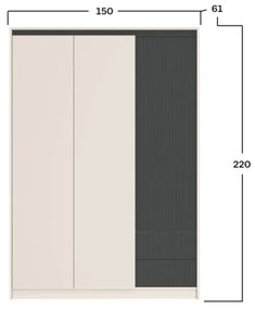 Dormitor cu Riflaje, Monaco, Pat Tapitat cu somiera rabatabila, Dulap 3 Usi 2 Sertare, 2 Noptiere, Comoda 1 Usa 3 Sertare, Casmir/Gri Elegant