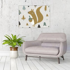 Tablou pe sticlă - Veveriță cu o nucă (70x50 cm)