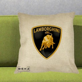 Perna Personalizata cu emblema Lamborghini, 40x40 cm, Crem, Husa Detasabila, Perna Inclusa, BEKZ®